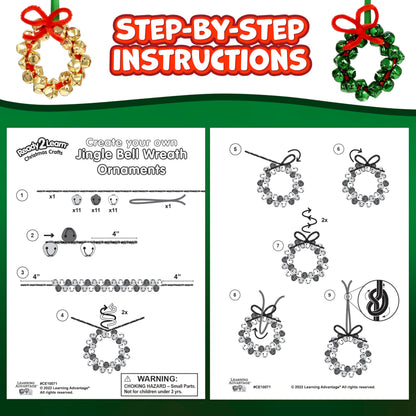 READY 2 LEARN Christmas Crafts | Create Your Own Jingle Bell Wreath Ornaments | Set of 4 | DIY Ornaments for Kids | Christmas Tree Decoration | All Materials Included