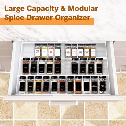 Spice Drawer Organizer, 4 Tier Clear Acrylic Drawer Seasoning Organizer Rack, Kitchen Seasoning Jars Drawers Insert, Expandable 11" to 22" Spice Rack Tray for Cabinet/Countertop (Jars Not Included)