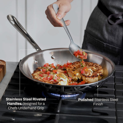 All-Clad D3® Stainless Steel 12 inch Frying Pan With Lid- Made in the USA- The Original Bonded Professional Cookware- Oven Safe & Induction Compatible