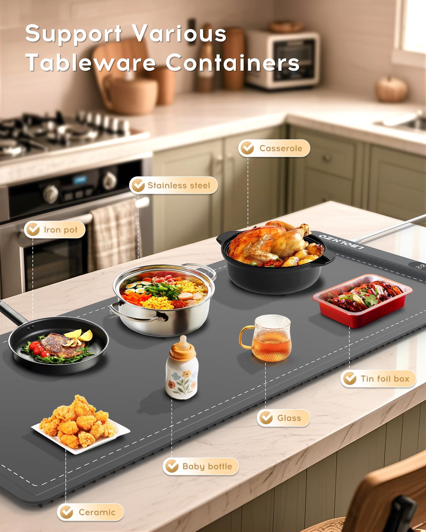 LBOLHZO Warming Mat For Food Extra Large 36"x16" 580W Food Warmer Chafing Dishes for Buffet,Food Warming Mat,Food Warmers for Parties Buffet,6 Temp 6 Hour Timer Heating Mat for Food Mothers Day Gifts