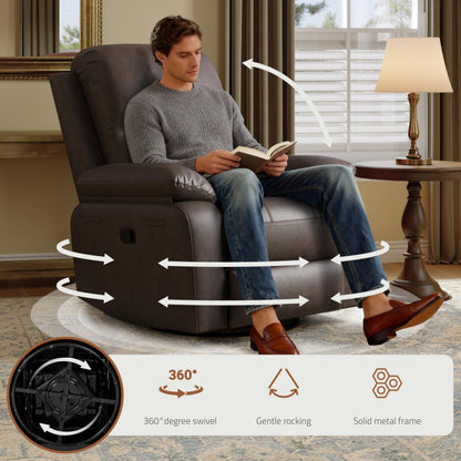 Attalee Leather Swivel Rocker Recliner Chair Set of 2, Traditional Manual Chair, Upholstered Nursery Glider Rocking Recliner, Faux Leather Single Sofa with Pocket Spring for Living Room, Dark Brown