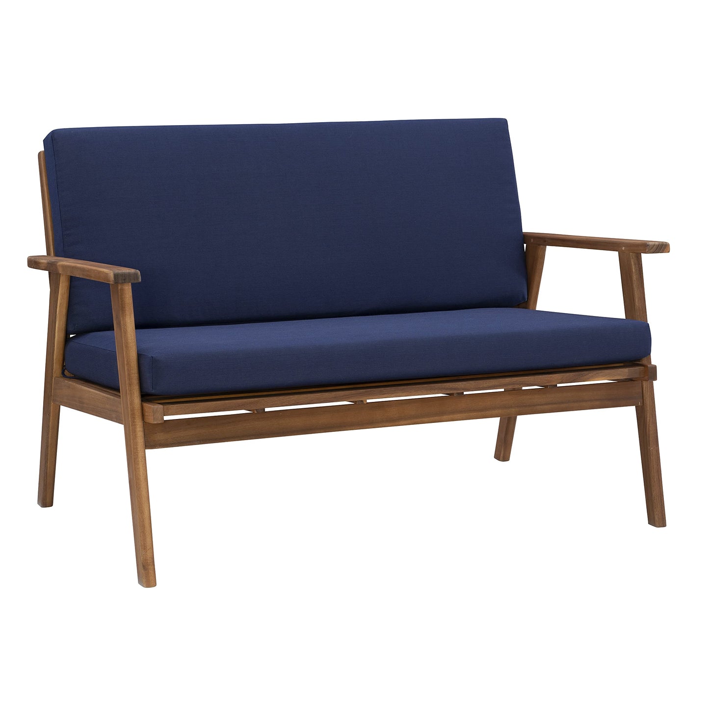Linon Rosemary Solid Acacia Wood Four Piece Outdoor Chat Set with Blue Removable Cushions