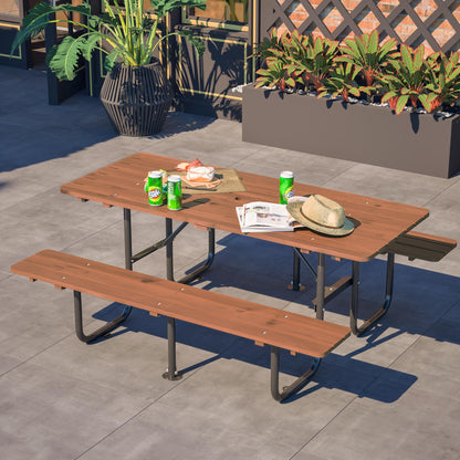 72" Rectangular Outdoor Picnic Table for 6 Person,Heavy Duty Wooden Dining Set with Built-in Benches, 1.97" Umbrella Hole, Waterproof&Corrosion-Resistant, Ideal for Garden, Backyard, BBQ,Courtyardfa