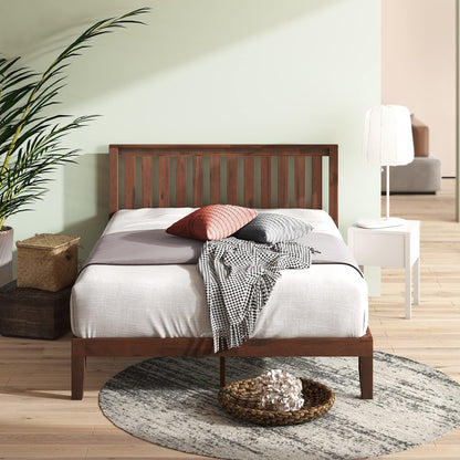 Zinus Vivek Wood Platform Bed Frame with Headboard, Solid Wood Foundation with Wood Slat Support, No Box Spring Needed, Easy Assembly, Queen