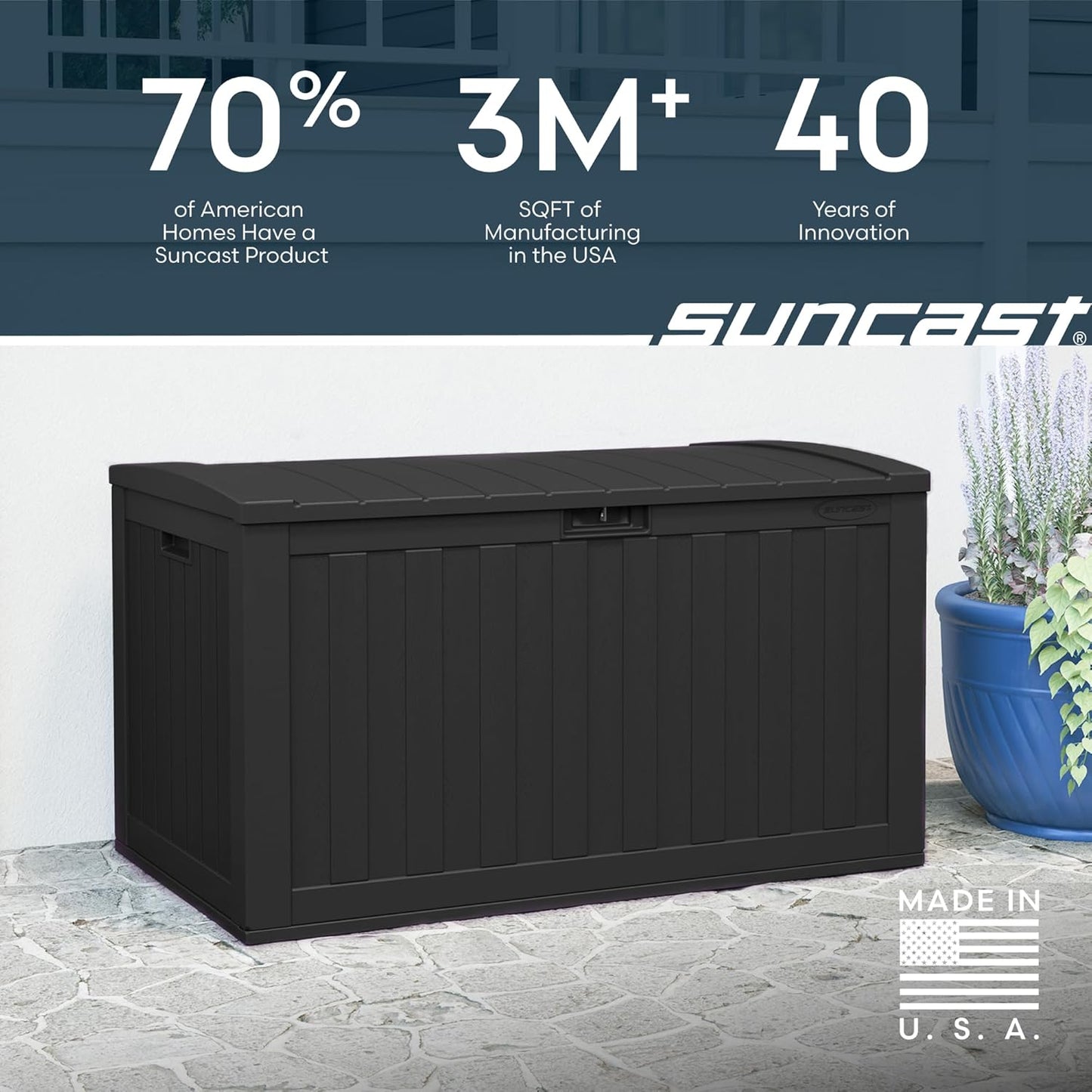 Suncast Extra-Large Resin Outdoor Patio Deck Box - 134-Gal Storage with Pad-Lockable Lid | Iron Ore Color