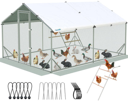 Quictent Large Metal Chicken Coop Run for 20+ Poultry with Metallic Perch, Side Hardware Cloth & Cover, Advanced Series Outdoor Walk-in Cage Hen Duck Rabbit Dog Pen Yard Farm House, 12x9x6.6FT