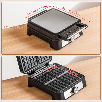 UVFAST Waffles Maker Waffle Iron, 4 Belgian Square Waffle Maker, Belgian Waffle Maker Thick with Non-stick Plate, Breakfast Waffle Machine Make Waffle in Minutes, 3 Browning Level, 1200W