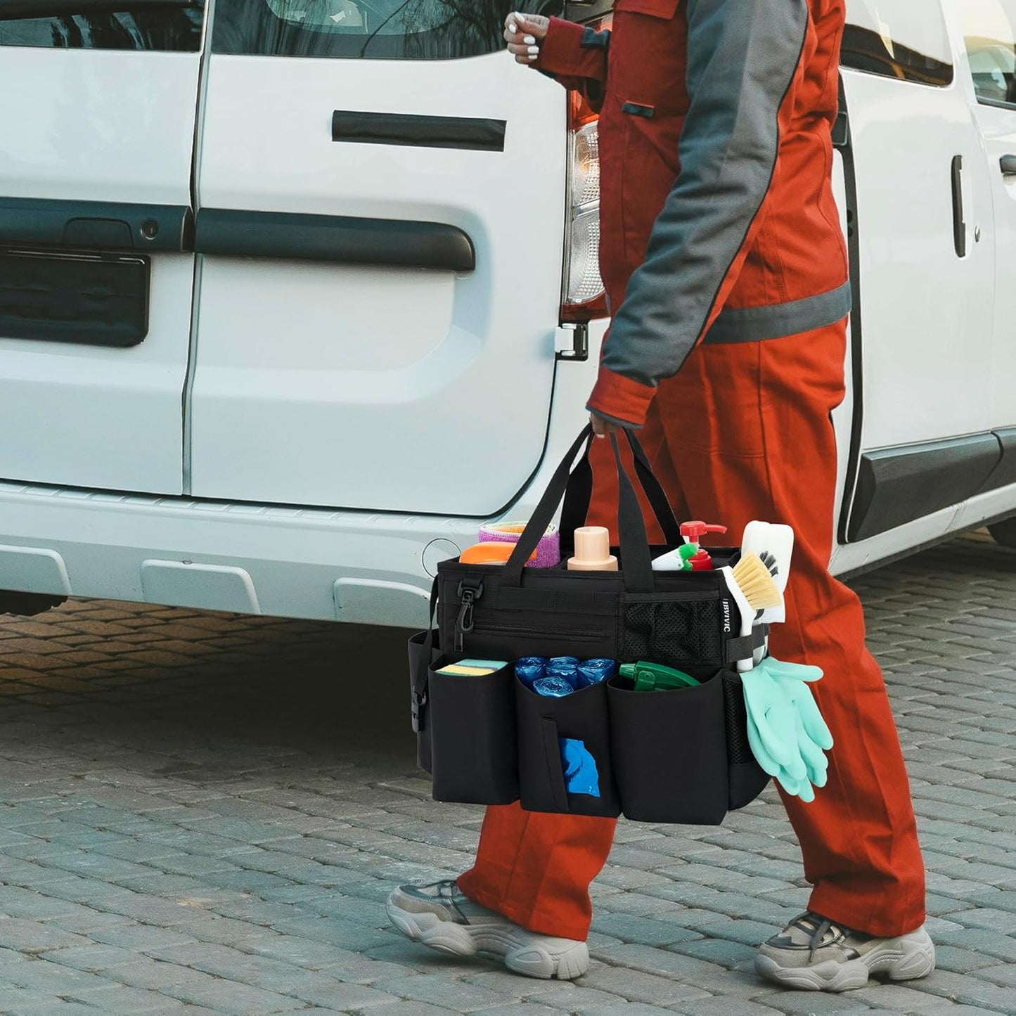 Large Capacity Wearable Cleaning Caddy Bag for Organizing Cleaning Supplies, Tote Bag for Housekeepers