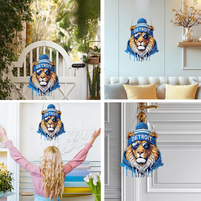 DIY Diamond Art Hanging Kit for Adult,Acrylic Diamond Art Painting Window Pendants Home Garden Wall Hanging Kits Hanging Ornament,Football Style (Detroit Blue)