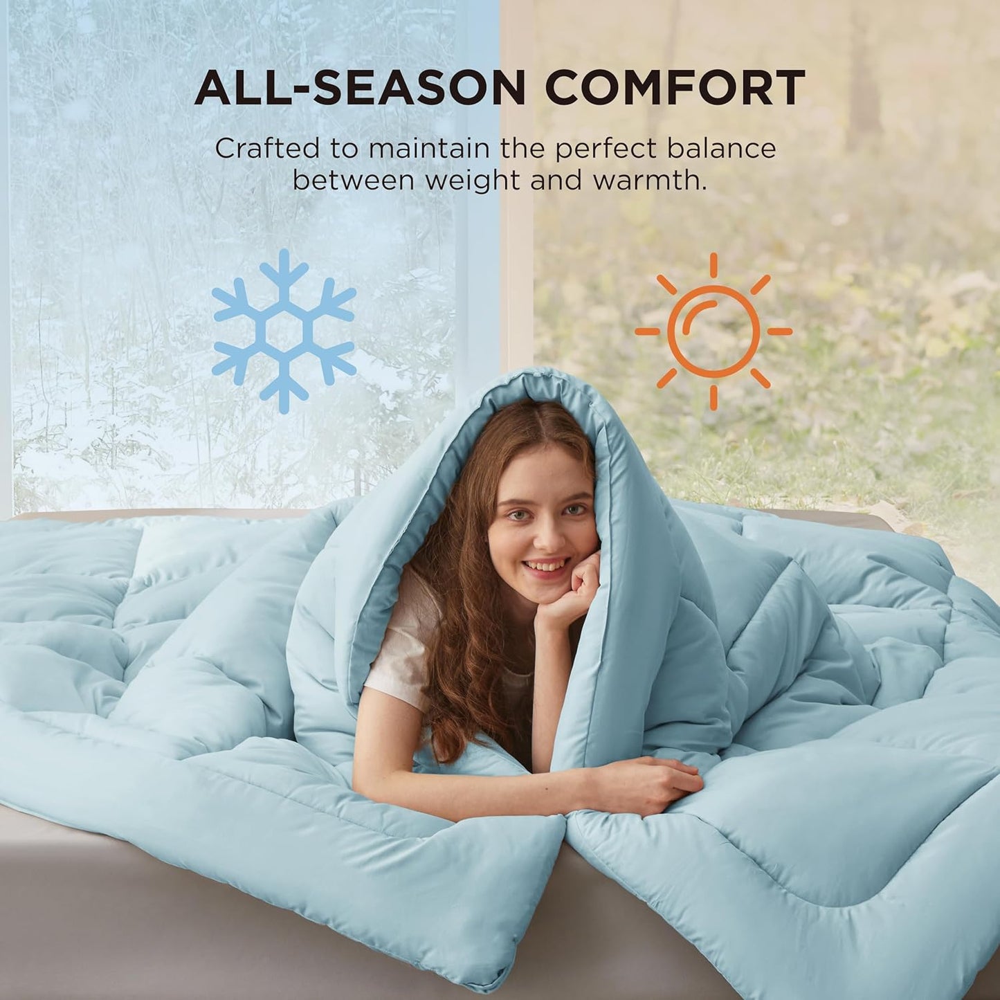 Bedsure Comforter Duvet Insert - All-Season Quilted Down Alternative Blanket, Light Spa Blue, Full 86 x 82 Inches