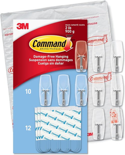 Command Medium Clear Wire Toggle Hooks - Damage-Free Hanging Solution | 10 Hooks & 12 Adhesive Strips, Holds Up to 2 lb