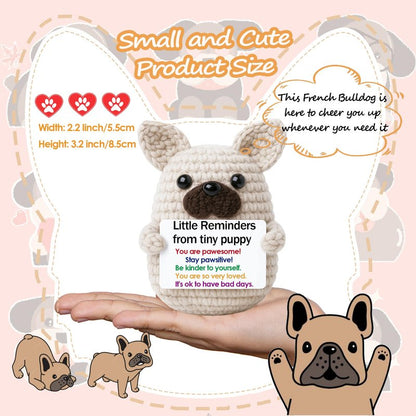 Mini Crochet French Bulldog Gifts for Teacher Appreciation Graduation,Emotional Support Stress Relief Crochet French Bulldog Gift for Dog Mom Dad Friends Nurses,Handmade Positive Frenchie Desk Decor