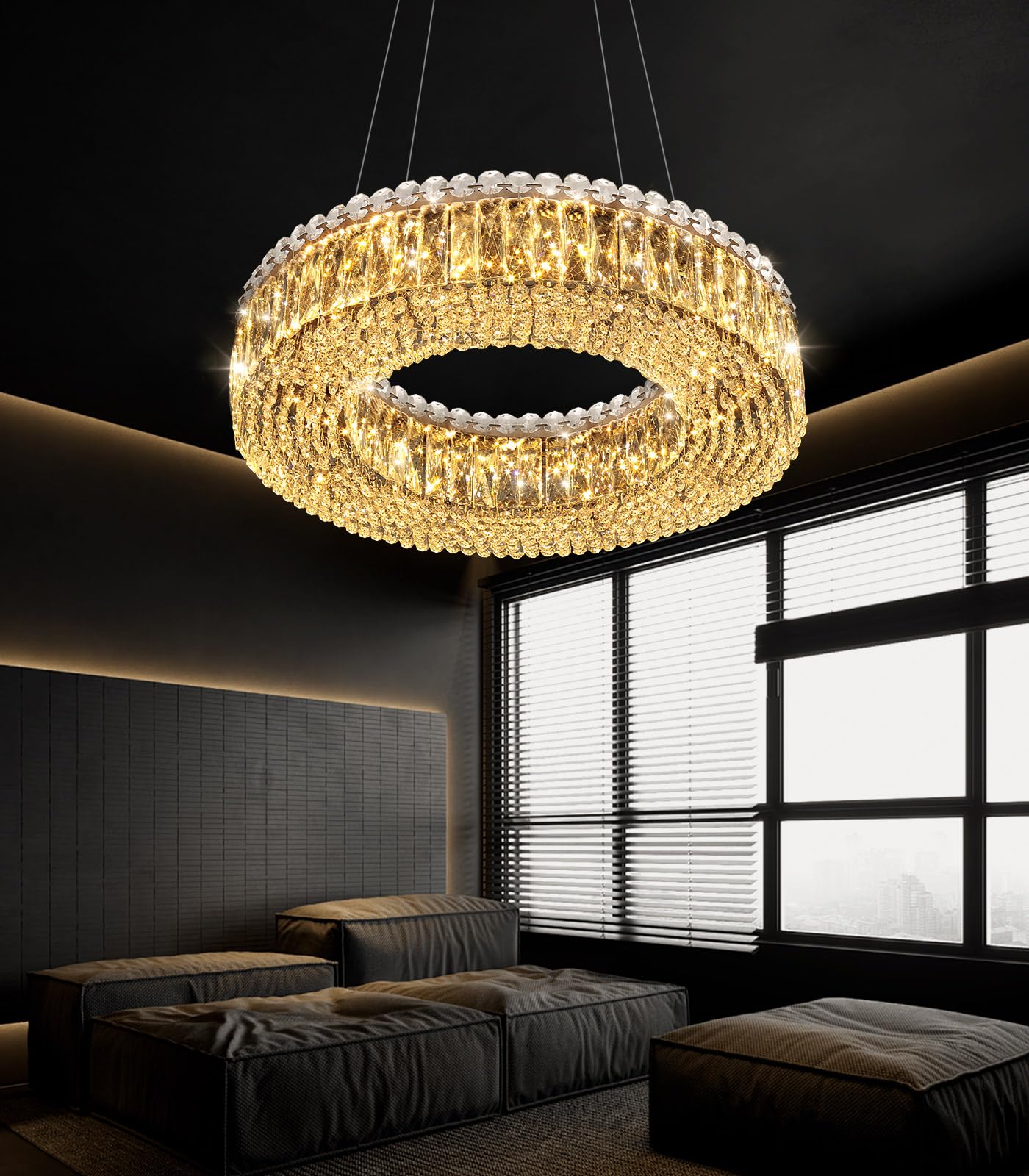 dolria Modern Crystal Pendant Lighting for Dining Room LED Dimmable Chandeliers Crystal Ceiling Light Fixtures for Living Room Foyer Hallway Entryway Silver