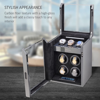 TIMECUBE Watch Winder for 4 Watches with 15 Winding Programs and 3 Watch Storage Slots (Carbon)