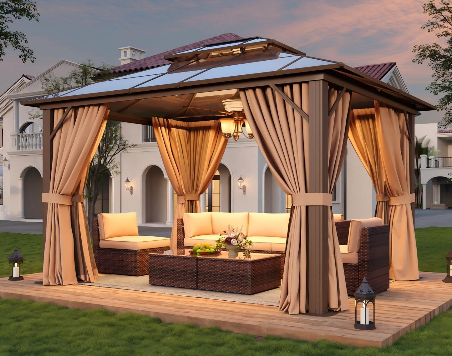 Breezestival 12'x10' Hardtop Gazebo, Outdoor Gazebo with Netting and Curtains, Heavy Duty Pavilion with Aluminum Frame, Double Roof Canopy Party Tent for Patio, Garden, Backyard, Lawn