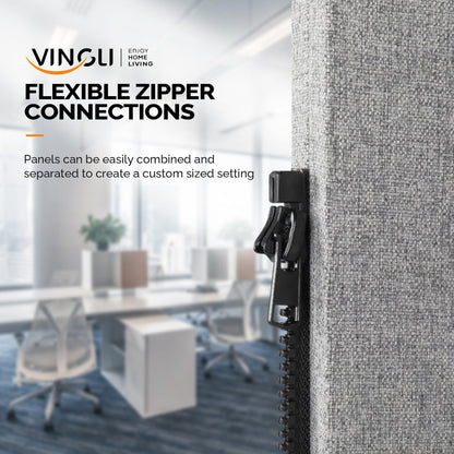 VINGLI Room Divider Screen, Freestanding Privacy Partition Wall, Zipper Connected Panels with Wheels, Office Space Separator (Light Gray, 3 Panel)