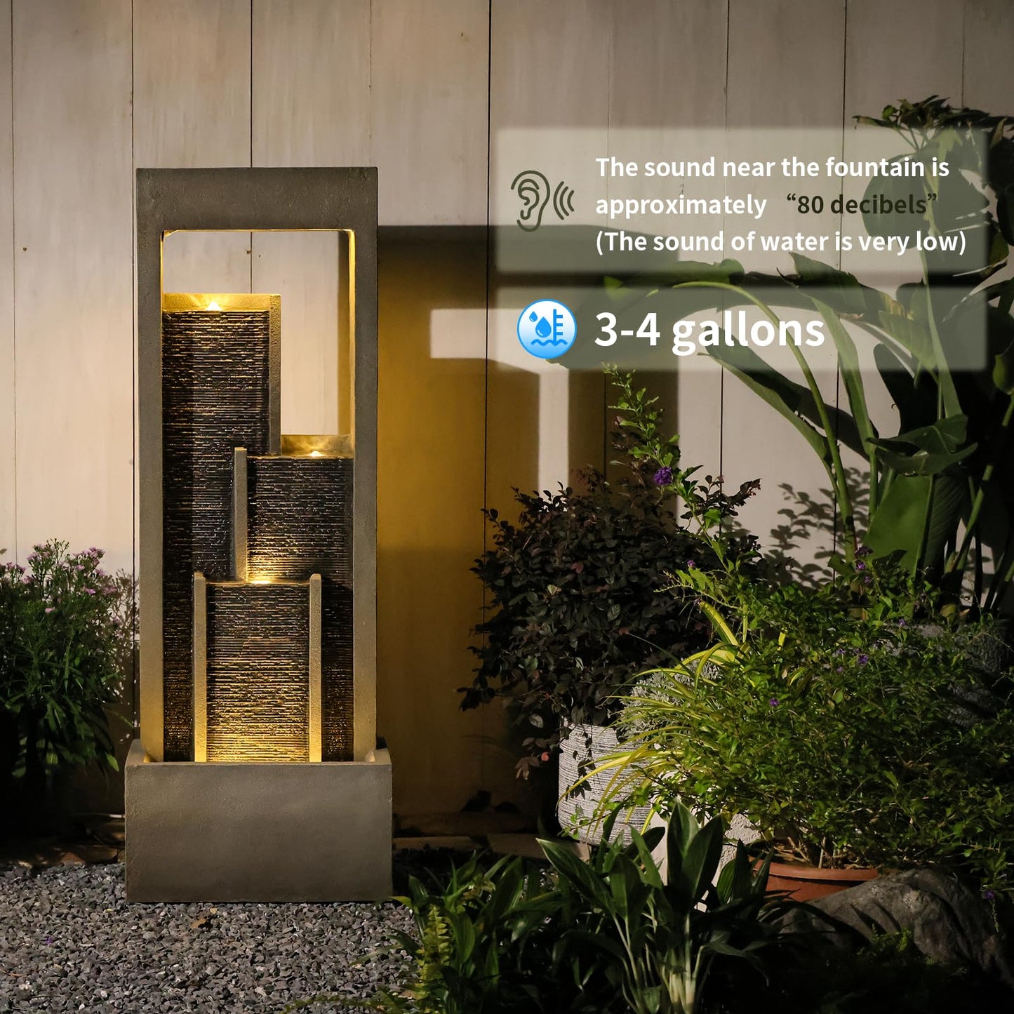 Takamota Indoor Waterfall Fountain, 52" Modern Tiered Indoor Water Feature with LED Lights, Resin Freestanding Garden Water Fountain for Patio, Room Decor Backyard Waterfall Feature, Gray Stone Look