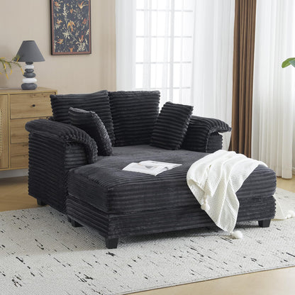 VINGLI Lounge Chair, 56" Oversized Reading Chair Corduroy Chaise Sofa Recliner Bed Upholstered Comfy Sleeper Couch with Throw Pillows and Armrests for Living Room, Movie Room, Bedroom