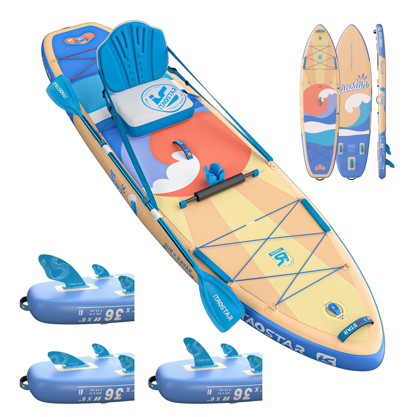 iTAOSTAR W01CP 36" Super Wide Paddle Board, More Fun Inflatable Paddleboard with 5 Fins for Better Balance, Stand Up Paddle Board with Premium SUP Accessories for Adults of All Skill Levels