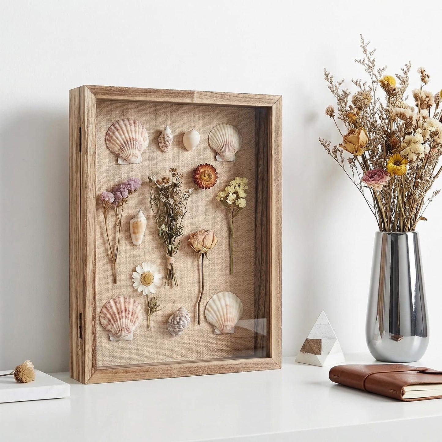 Shadow Box Frame11×14 Display Case with Linen Back, Real Glass Window Door with Hinge, Memorabilia Medals Wedding Bouquet Collections Picture Frame Memory Box for Keepsakes