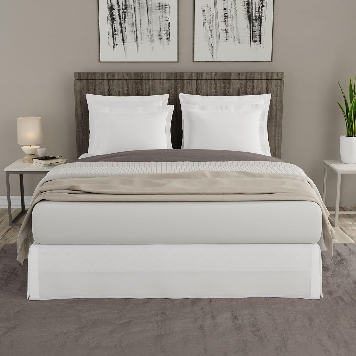 TodaysHome Microfiber Classic Tailored Bed Skirt Dust Ruffle, Queen, White - TOH25014WHIT03