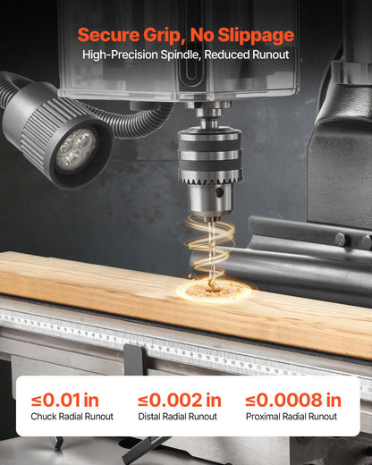 VEVOR 15.875-Inch Mill Drill Machine, 2 HP, Benchtop Milling Drill Press, 150-2560 RPM Adjustable Speed, with Rotating Vise, Laser and Work Light, Milling Drilling Machine, for Woodworking Light Metal