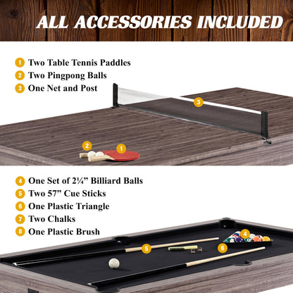 Barrington Billiards Monteray 7ft Pool Table and Dining Table Multi-Game Table with Ping Pong Table Top, with Storage Caddy
