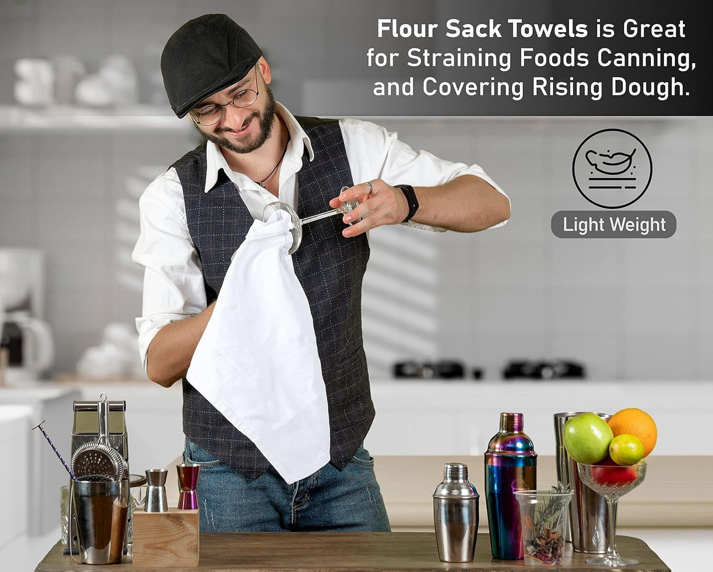 RUVANTI 6 Pack Flour Sack Towels, 28x28 Inch, 100% Cotton, Reusable, Absorbent Dish Cloths, White