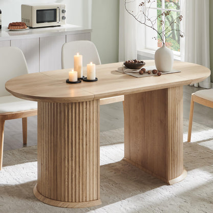 T4TREAM 63" Fluted Oval Dining Table for 4-6, Mid-Century Modern Kitchen Table with Thickened Edge & Semi-Cylindrical Base, Wood Table for Dining Room/Kitchen/Home Office, Natural Oak (Table Only)