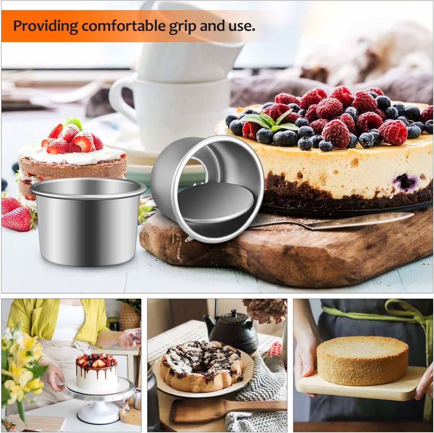 HOMSFOU 2 Inch Cake Pan Set of 4, Aluminum Alloy Round Baking Pans for Cupcakes, Brownies, Muffins