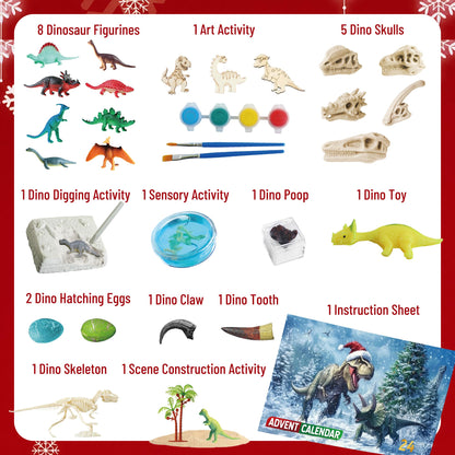 Dinosaur World Advent Calendar for Kids - 24 Days Prehistoric Surprise Christmas Countdown with Dino Figurines, Fossil Dig, Painting, Ideal Xmas Gift for Boys Girls