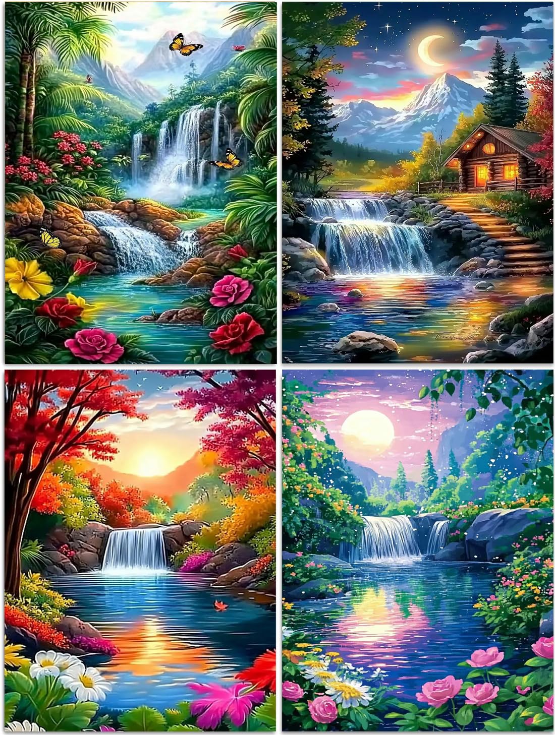 DOZEEZOP 4 Pack 5D Diamond Painting Kits for Adults, Landscape Diamond Art Kits for Beginners of All Ages, Round Full Drill Painting by Numbers Crafts Home Wall Decor 12 x 16 Inches Red