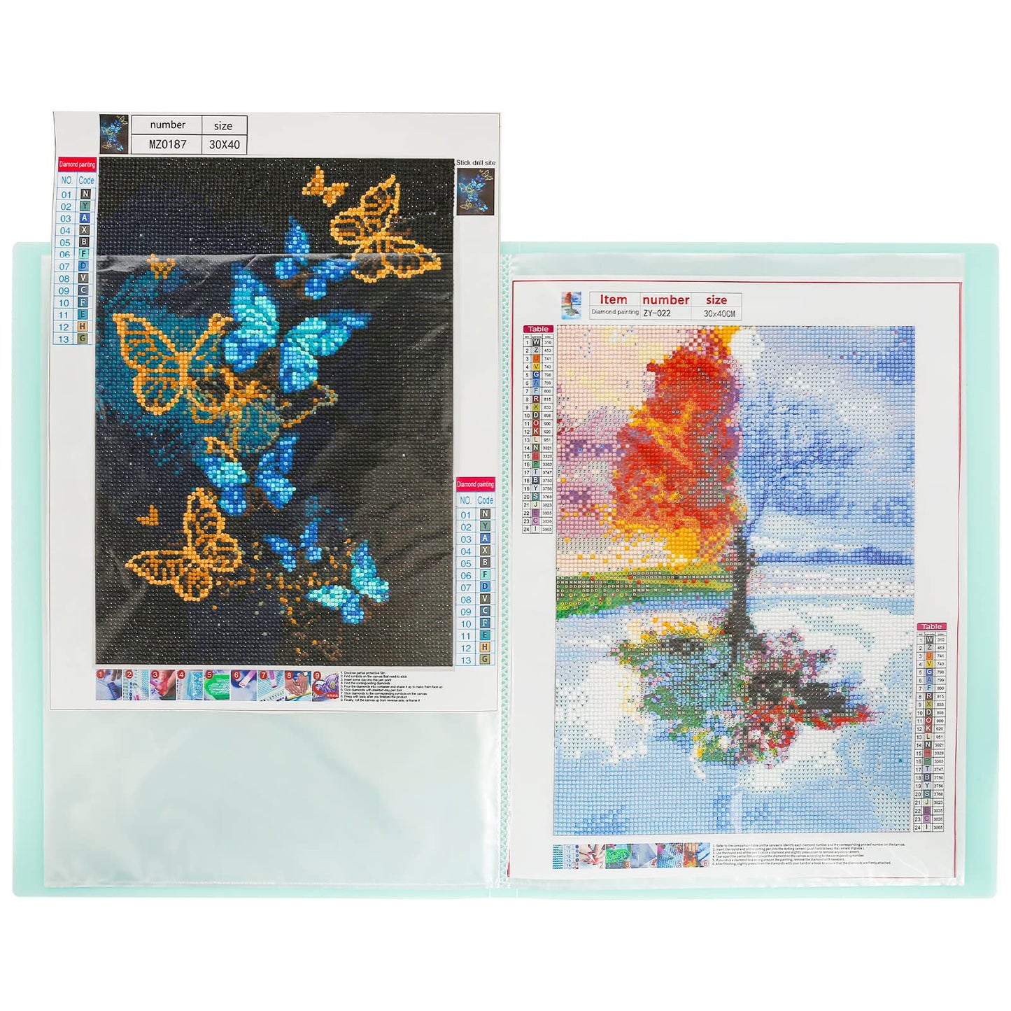 2 Packs A3 Diamond Painting Storage Book, Large 30x40 Diamond Art Storage Presentation Book with 60 Pags, Diamond Painting Art Portfolio Folder, Clear Pockets Artwork Storage Photo Album Refill Pag