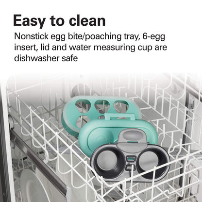 Hamilton Beach Sous Vide Style Electric Egg Bite Maker, Hard Boiled Egg Cooker & Poacher with Removable Nonstick Tray, Makes 2 in Under 10 Minutes, Teal (25511)
