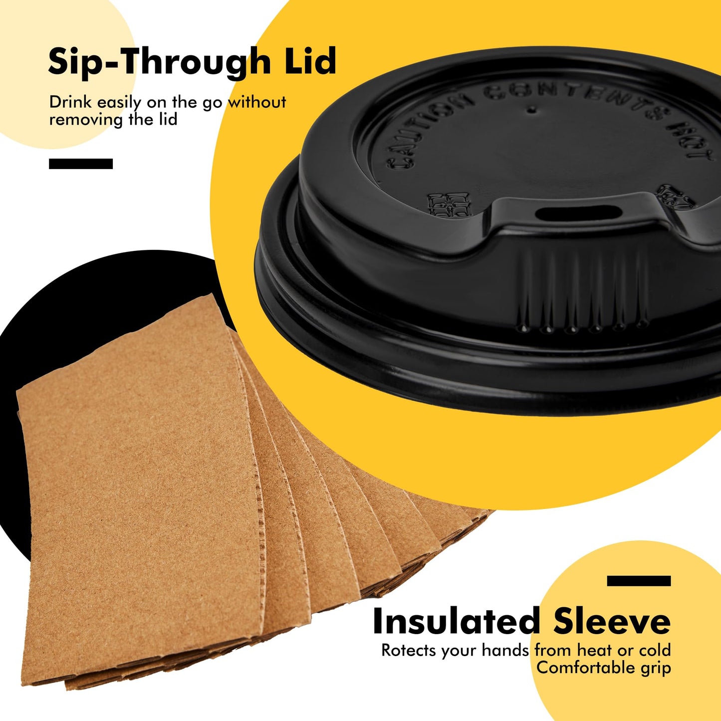 RACETOP 12 oz Paper Coffee Cups,100 Pack Black Disposable Coffee Cups with Lids, Sleeves and Stirring Sticks, 12 oz Hot Coffee Cup for Hot Drinks, Parties, Picnic, Travel, and Events
