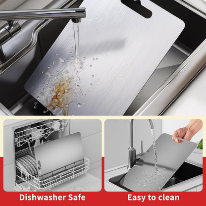 LNWQSQR 3Pack titanium cutting boards for kitchen,Double Sided Food titanium Grade Metal Non-Toxic titanium Cutting Boards,Easy to Clean,Dishwasher Safe(s+m+L)