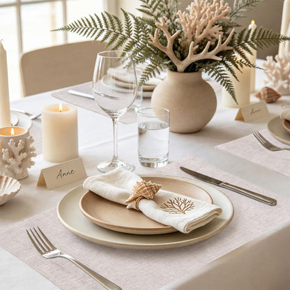homing Faux Cotton Linen Placemats Set of 8, Cloth Washable Farmhouse Dining Table Mats for Indoors & Outdoors, Easy to Clean, Neutral Beige, 13 x 19 Inch