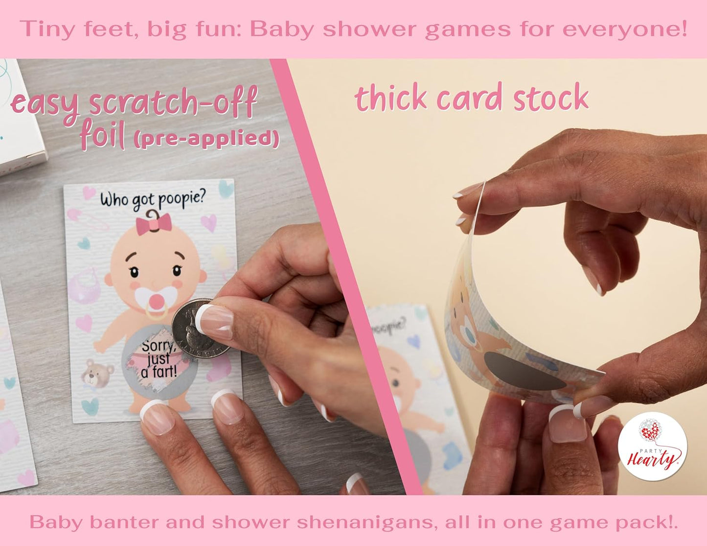 Party Hearty Baby Shower Games for Girl, 33 Poopie Emoji Scratch Off Lottery Tickets