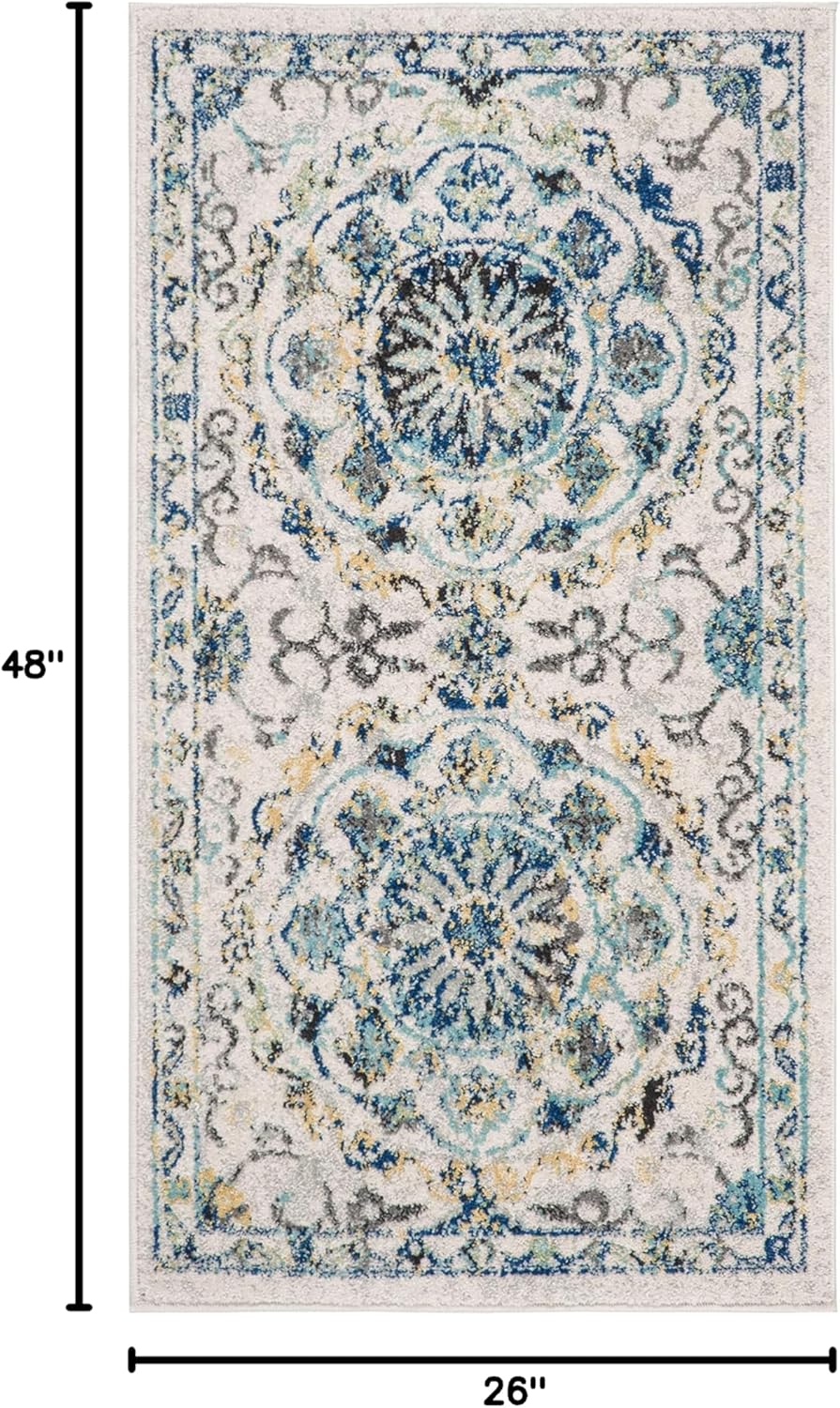 SAFAVIEH Evoke Collection Accent Rug (2'2" x 4', Ivory & Blue, Boho Design, Non-Shedding, Easy Care)