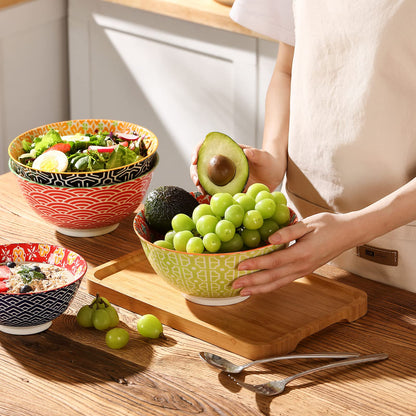 Metahom Salad Soup Bowls, Large Serving Bowls for Pho, Pasta Rarmen, 48 Oz Stackable Ceramic Bowls for Kitchen, Set of 3, Microwave & Dishwasher Safe
