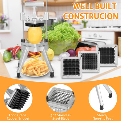 WICHEMI Commercial Chopper Vegetable Cutter Fruit Dicer w/3 Blades Commercial Onion Chopper Dicer Professional Food Dicer Heavy Duty Stainless Steel French Fry Cutter for Home Kitchen Restaurant Use