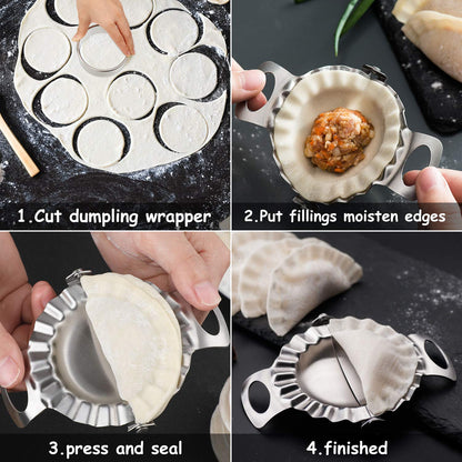 3 Pieces Dumplings Maker Dumpling Press Molds with 3 Pieces Dumpling Skin Maker in 9.5 cm/ 8.5 cm/ 8 cm Dumpling Wrapper Cutter Pie Ravioli Empanadas Press Mold for Kitchen