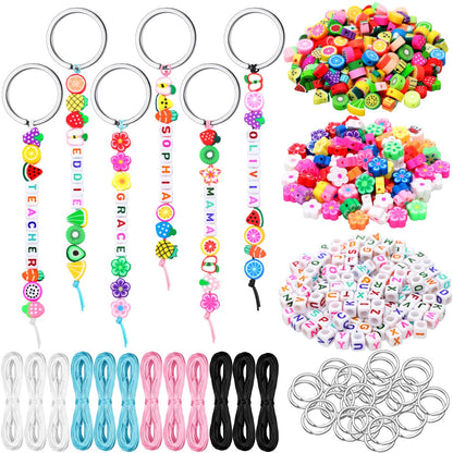 Landical 564 Pcs DIY Fruit Bead Keychain Kit Summer Key Chain Making Craft Adjustable Letter Beads String Mama Tropical Gift Alphabet Jewelry Backpack Accessories Holiday Party Favor(Lucky Color)