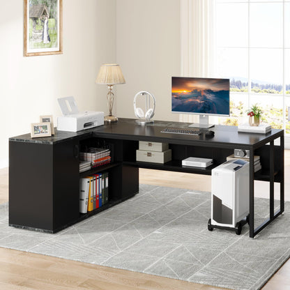 Tribesigns 71 inch Executive Desk, L Shaped Desk with Cabinet Storage, Executive Office Desk with Shelves, Business Furniture Set Workstation for Home Office, Black