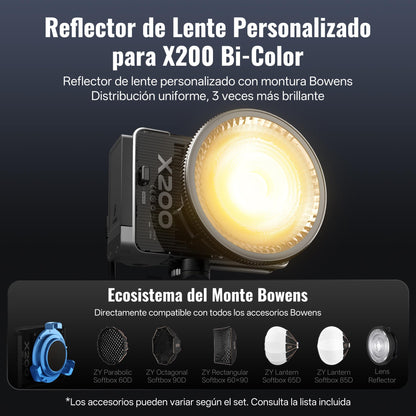 ZHIYUN MOLUS X200 Bi-Color Standard 200W Video Light [Official] Handheld Continuous Output Light Portable Professional Photography Light Bowens Mount 2700K~6500K CRI≥95 TLCI≥97 Only 800g (NO Battery)