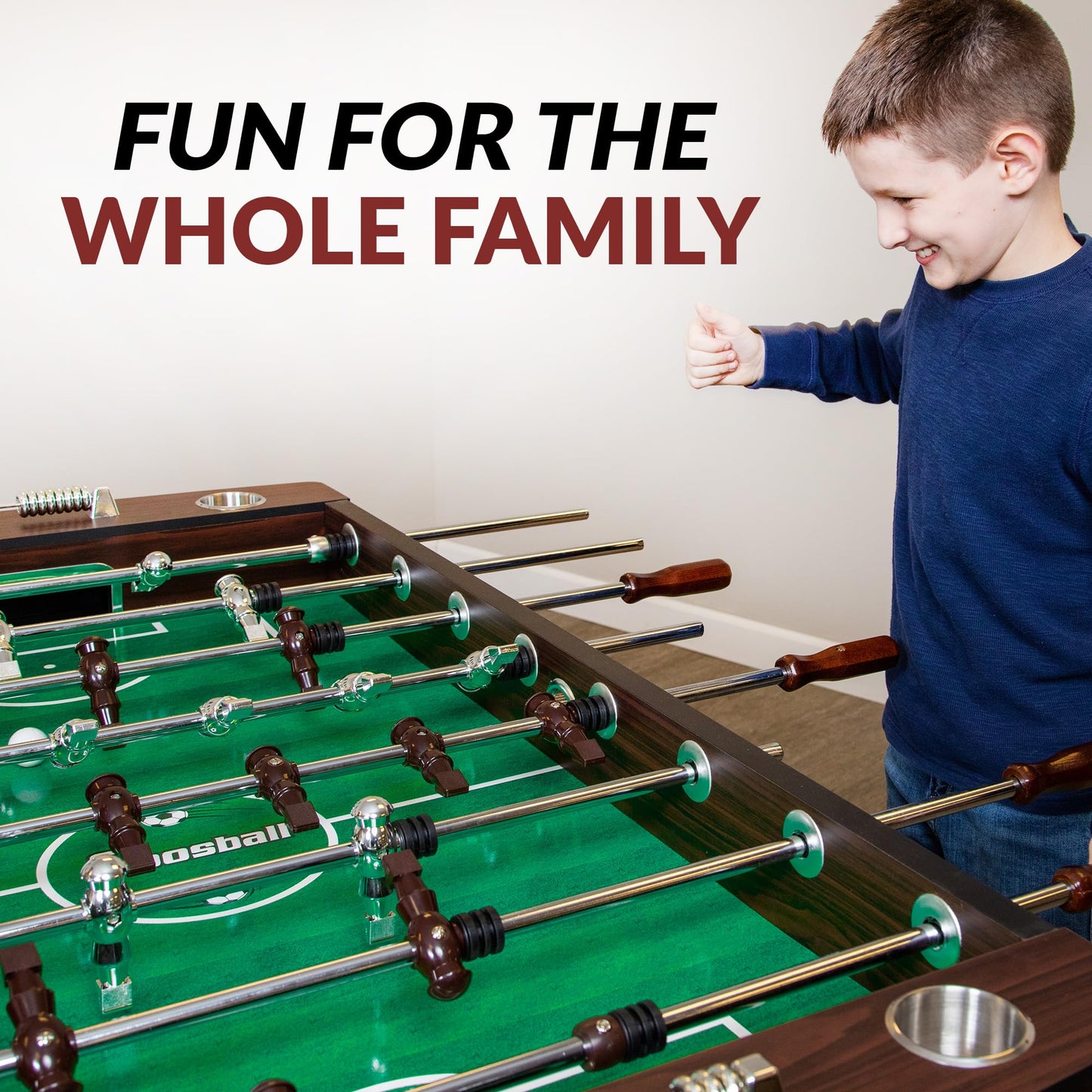 Hathaway Primo 56-In Foosball Table for Family Game Room - With Counterbalanced Players, E-Z Spin Bearings, Analog Scoring Units, Easy-Grip Handles & Adjustable Leg Levelers - Wood Grain Finish