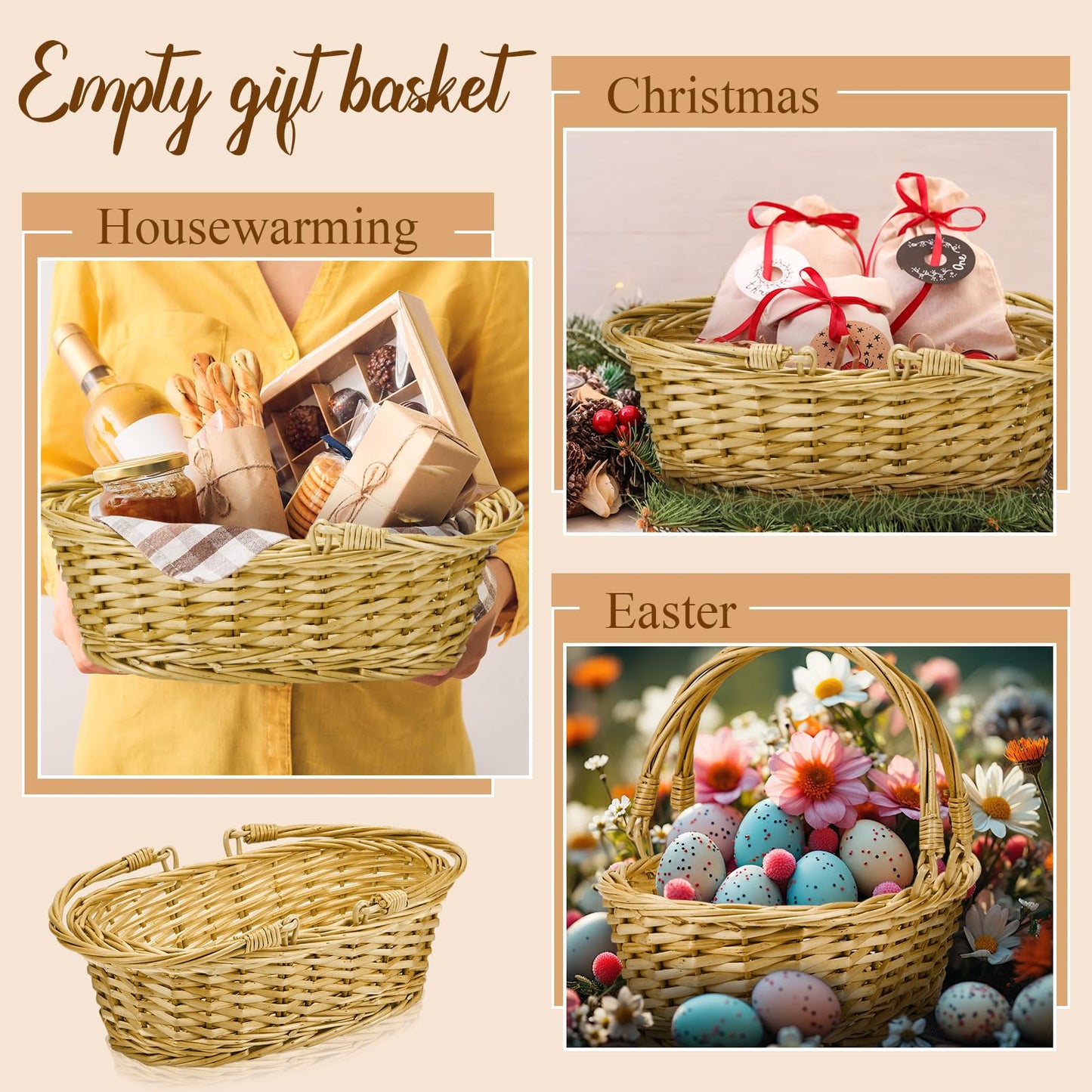 Sintuff 6 Pcs Small Wicker Picnic Basket with Handle 12.6 x 8.27 x 3.15 Inches Oval Willow Woven Braided Gifts Basket for Fruit Bread Snack Garden Wedding Harvest Gathering Party Storage Decor