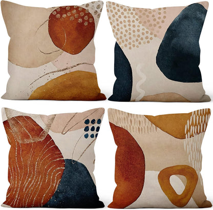 Abstract Boho Pillow Covers 18x18 Inch, Terracotta Beige Throw Pillow Cases Set of 4 for Sofa Couch