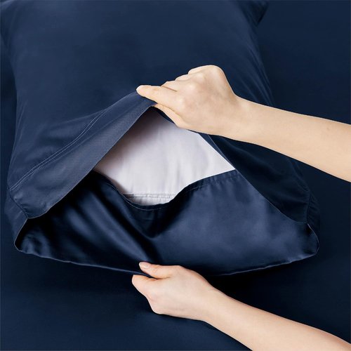 Bedsure Cooling California King Sheet Set - Breathable Rayon from Bamboo, Soft & Luxurious, Deep Pocket Up to 16 Inches, Navy