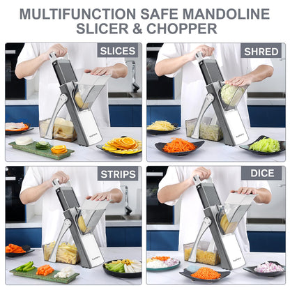 SupMaKin Upgrade Safe Mandoline Slicer, Multi Vegetable Chopper, Potato Slicer, Vegetables Slicer Onion Chopper Fry Cutter, Kitchen Chopping Artifact (GrayWhite)